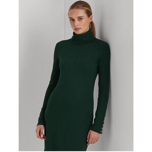 Polo Rugby  Dress Black Slinky Knit Turtleneck Sheath Ruched Bottom Rare Med